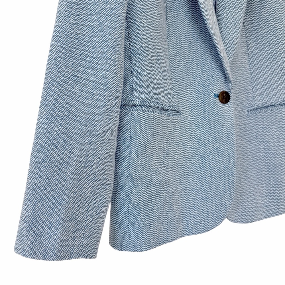 J. Crew Factory Herringbone One Button Blue White Blazer Size 4 - Picture 6 of 12